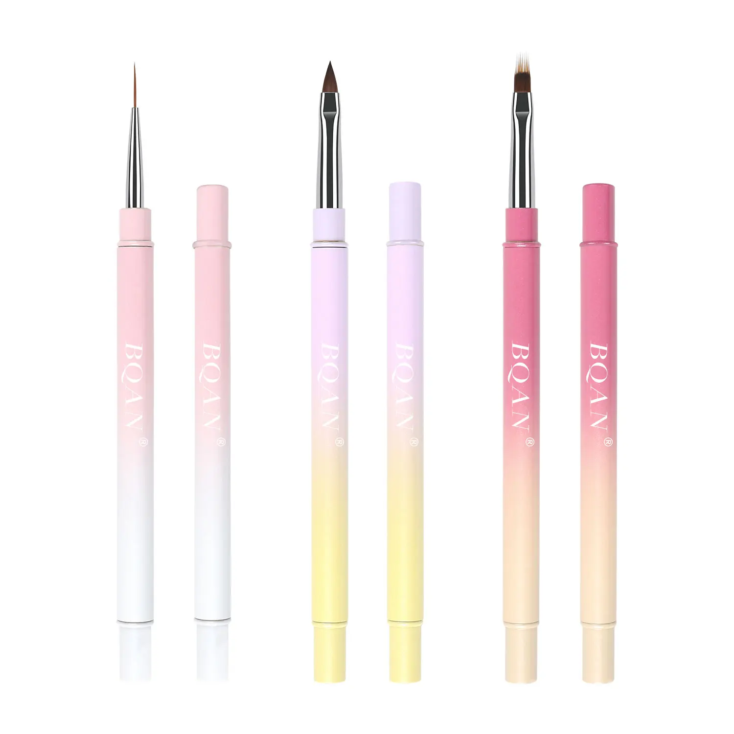 BQAN OEM Professional Gradient Colors Soft Synthetic Hair 3D Brush Nail Art Liner Ombre Brushes
