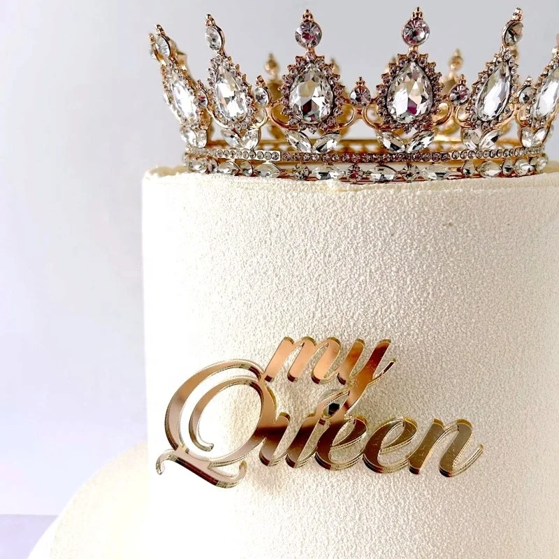 My Queen birthday queen acrylic mirror gold silver cake topper for mom mothers day birthday cake decoration