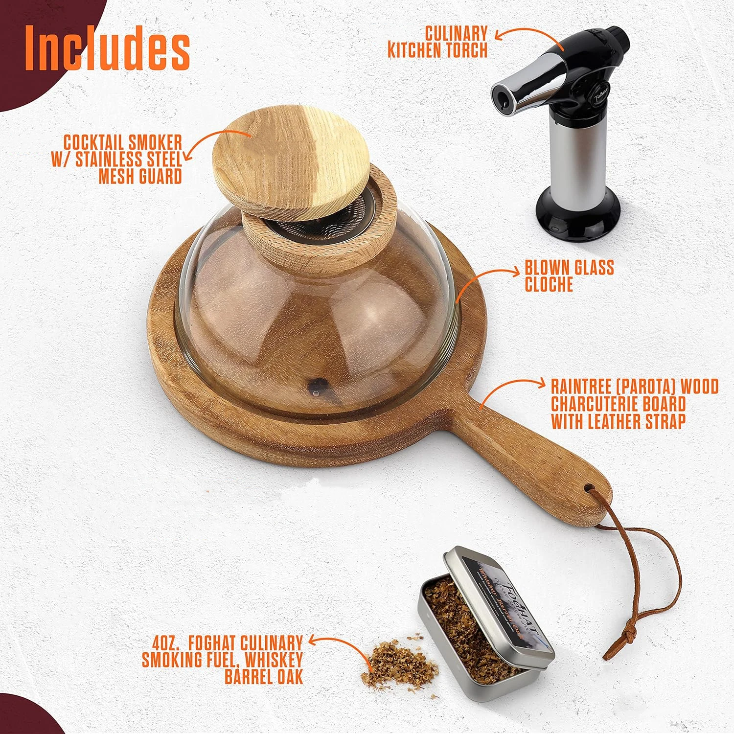 Cocktail Smoker Box Smoking Wood Chips Whiskey Smoker Kit with Torch Cocktail Smoker Kit with Torch Cheese, Meats