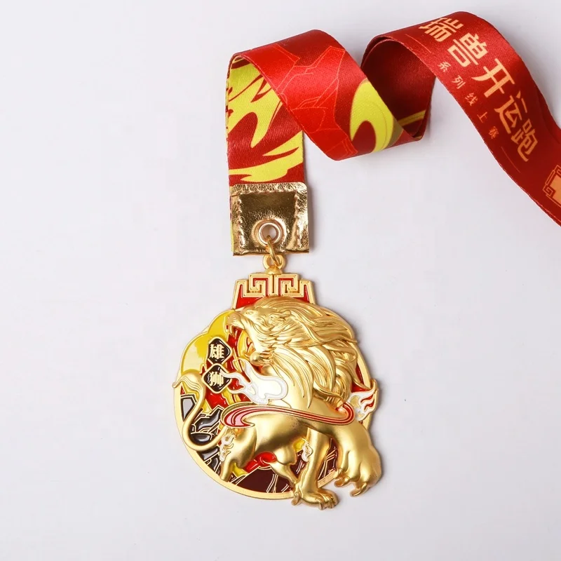 High Quality Gold Engraved 3D Medallion Chinese Zodiac Horse Deer Tiger Lion Snake Animal Medals And Trophies