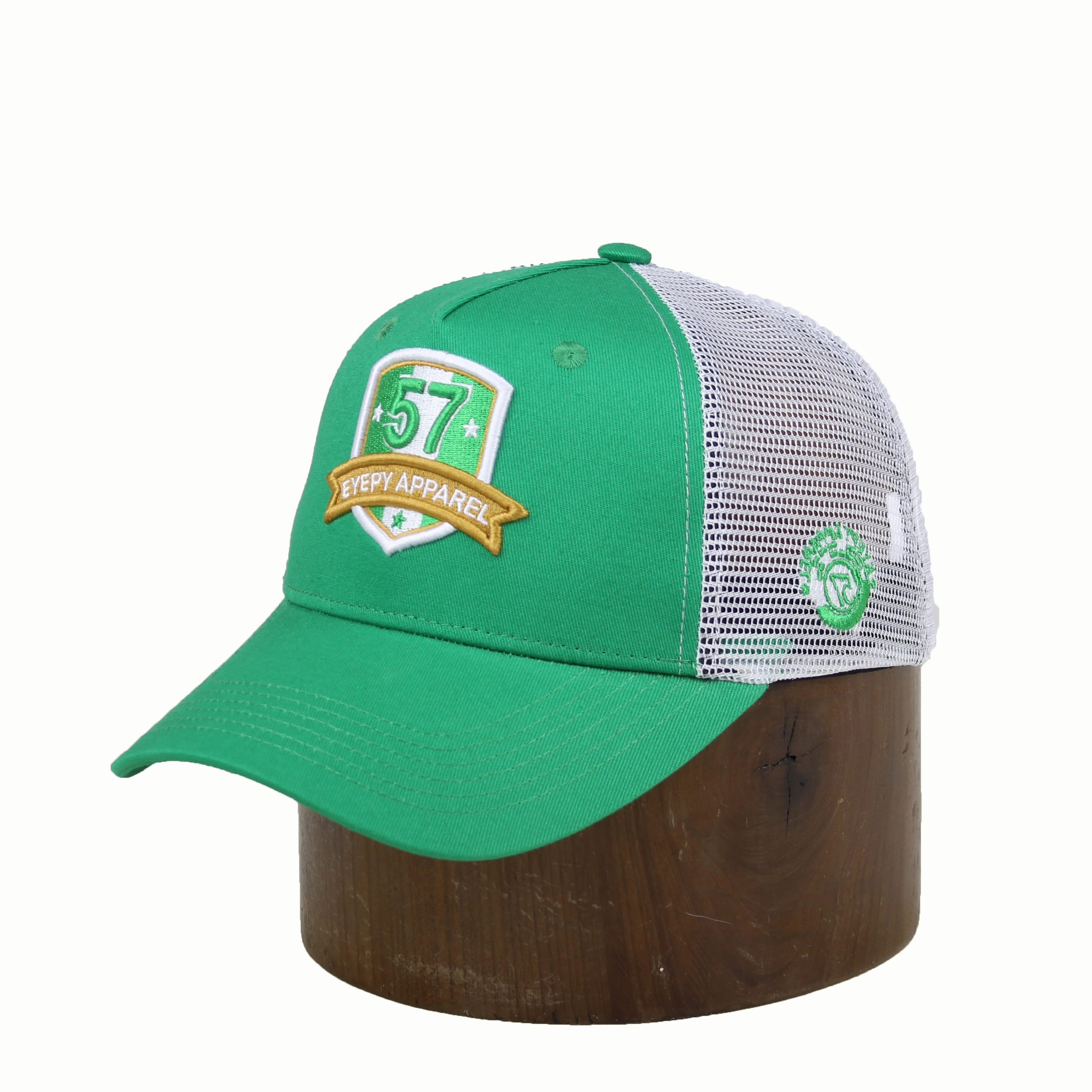 Custom headwear 5 panel hats snap back, short bill gorras trucker cap mesh hat camp cap