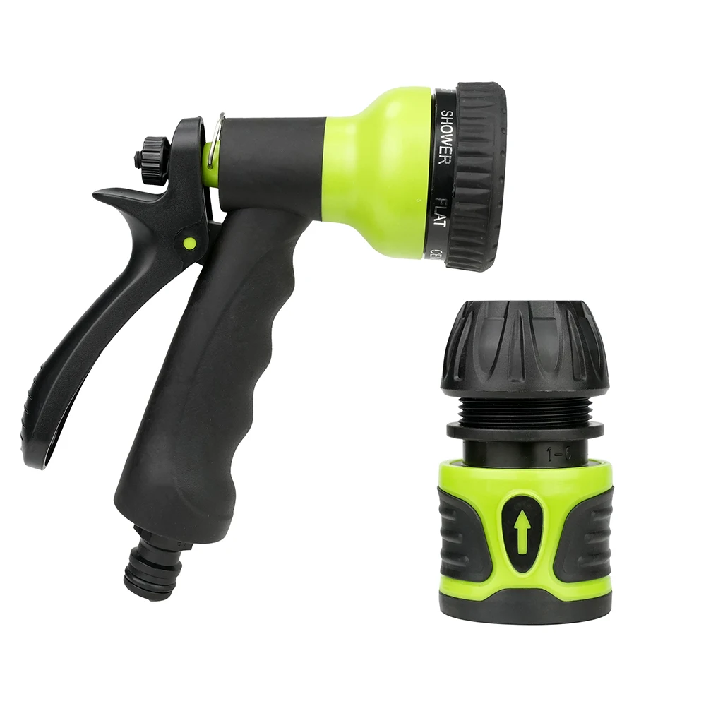 Customized 7 Patterns ABS+TPR Handheld Adjustable Watering Irrigation Hose Reel Hose Nozzle Jet Spray Gun Set For Garden Flower