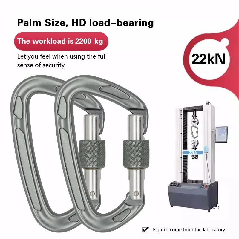 Jensan most popular Aluminum Alloy 22KN D type Screw Rotating Self-Locking Carabiner For Rock Climbing