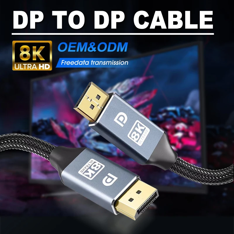 Gold Plated 1080p Hdtv 4k 8k Uhd Dp 1.4 Cable Display Port To Displayport Cable 8K @60Hz Male To Male Dp Cable