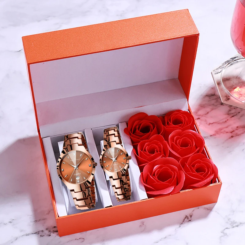 Luxury Couple watch set Waterproof Couple watch Love Women and Titan Calendar Men Unisex Ladies Stainless Steel Quartz Watch