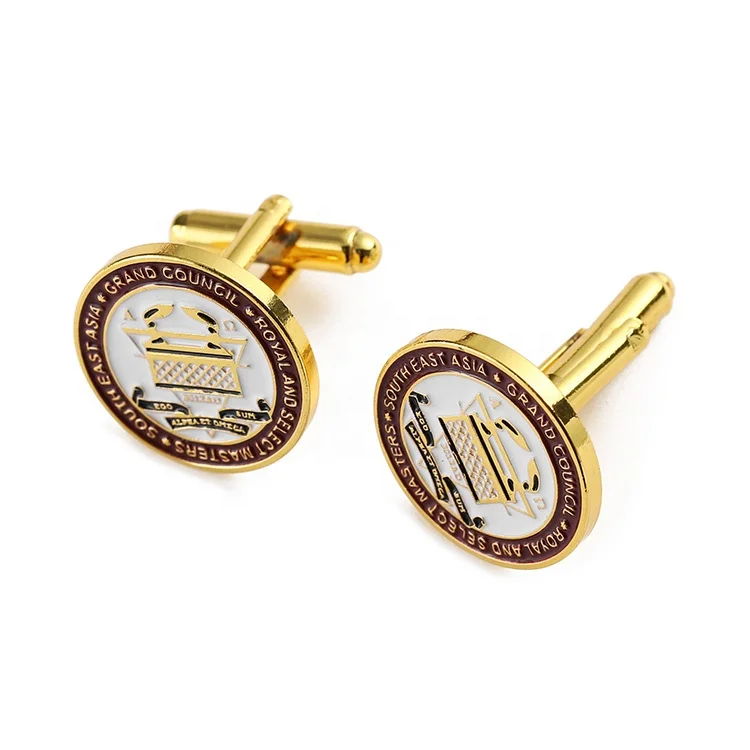 custom round soft enamel logo gold brass metal cuff links