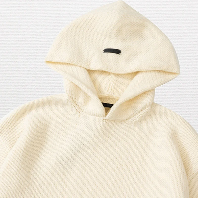 Custom oversized knitted pullover hoody sweaters for men heavyweight knitted fabric hoodie