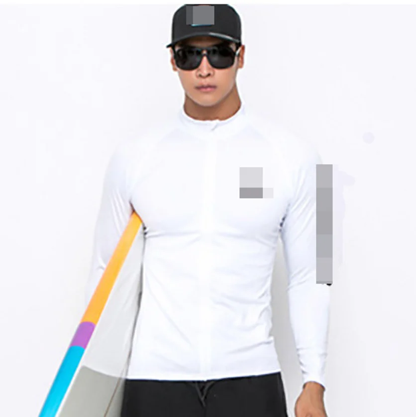 Mens Customized Logo Print Long Sleeves Front Zipper Rash Guards Surfing Shirts