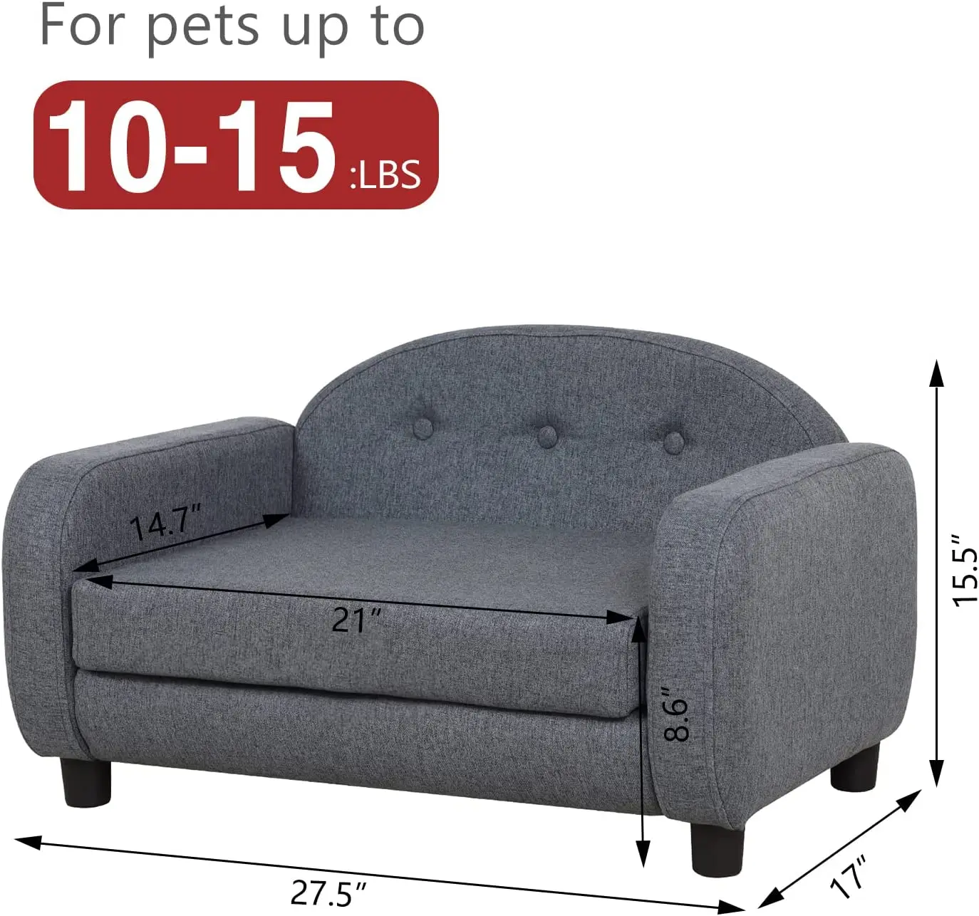 room Dog Couch/Pet Sofa with Wooden Frame/Bed for Dogs with Linen Fabric Comfortable Foam Cushion Durable Sofas