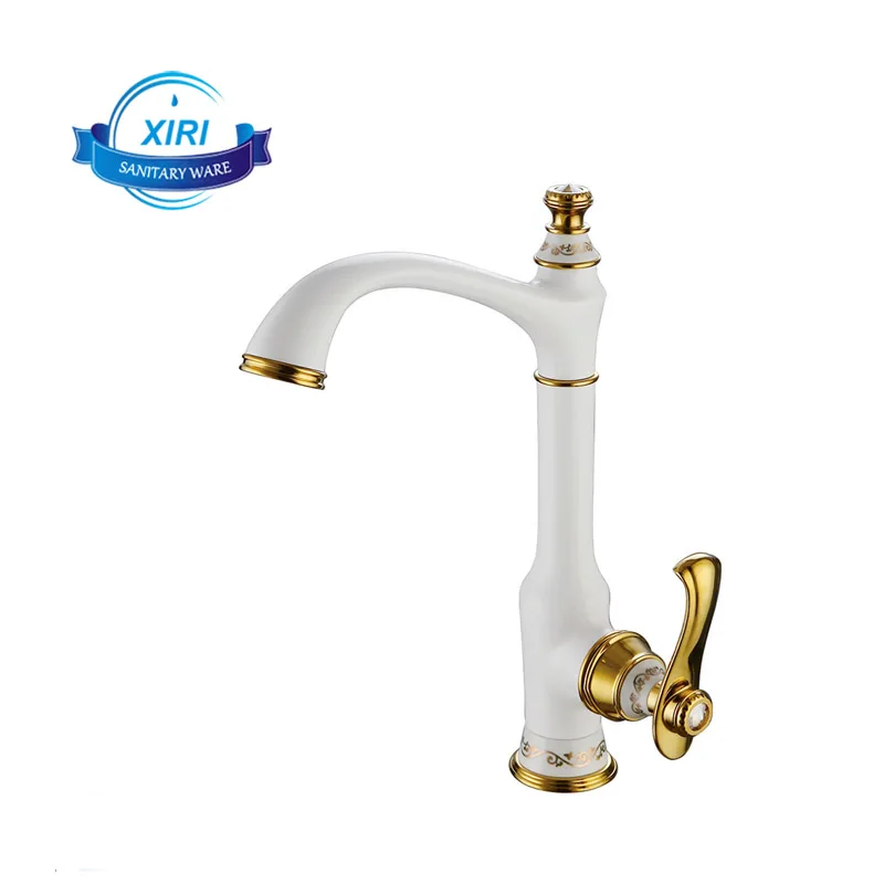 Brass European Style Washbasin Kitchen Sink Faucet Deck Mounted Gold Brown Antique Hot And Cold Water Faucet XR0278