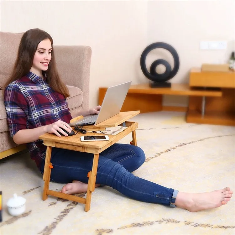 Bamboo bed folding table lift laptop computer table