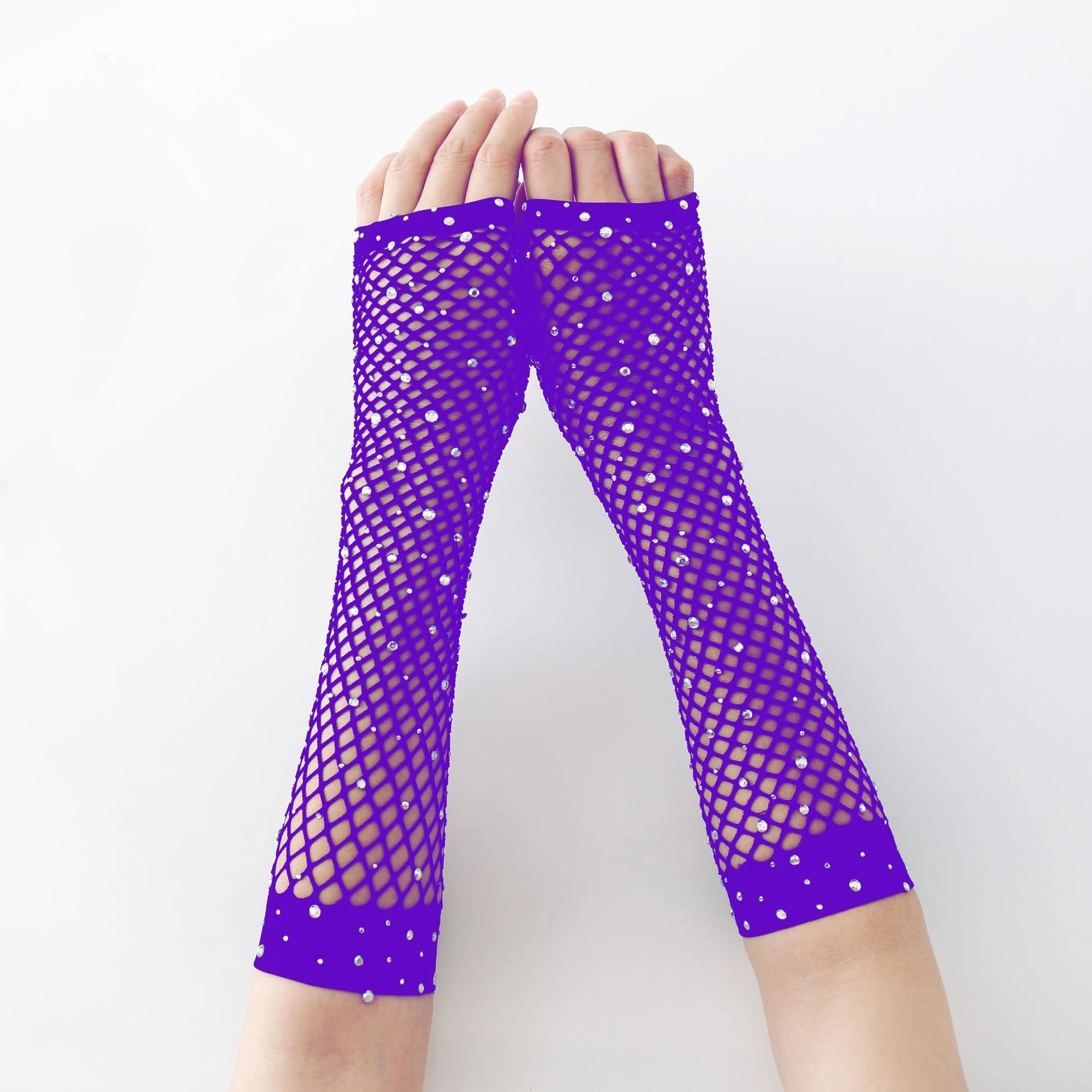 Fashion Cosplay Costume Accessories for Women Bling  Rhinestones Fishnet  Gloves for Single Party Bride Gloves