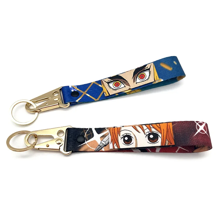 Fashion Anime Keychains Custom Japanese Anime Woven Patch Carabiner Keychains Creative Wrist Strap Short Lanyards Keychains