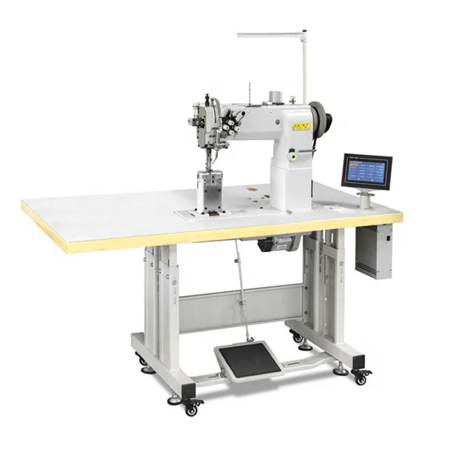 HUAMEI Hot sale  heavy duty double needle post bed design machine car seat cover sewing machine