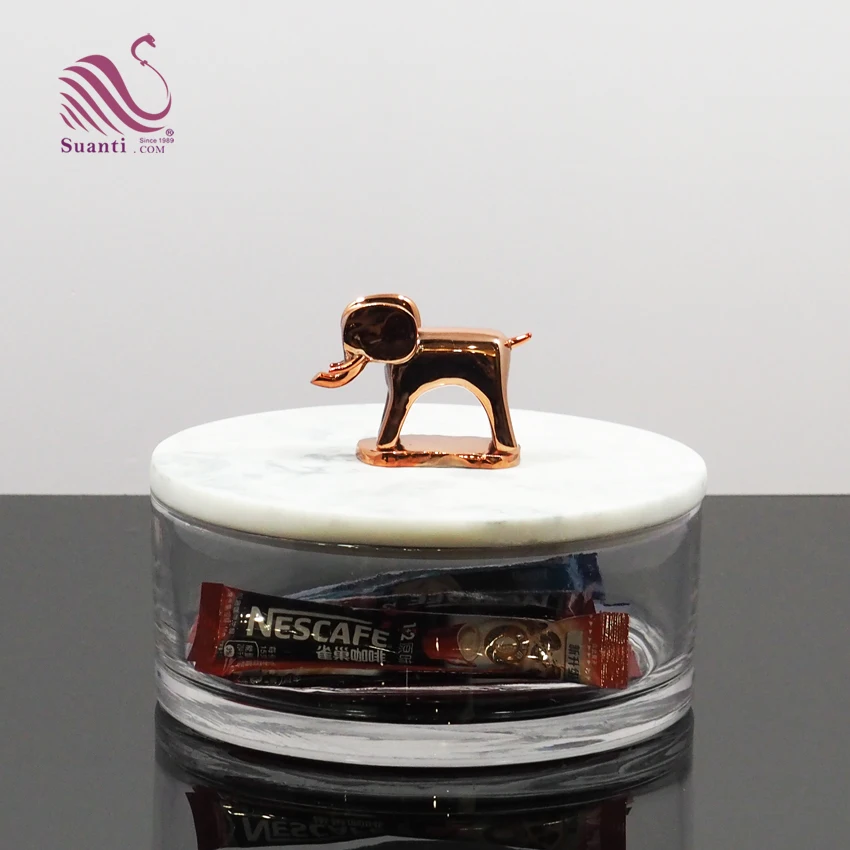 Hotel Home Decor Kitchen Gift Storage Container Glass Jar With Resin Delicate Animal Statue Lid