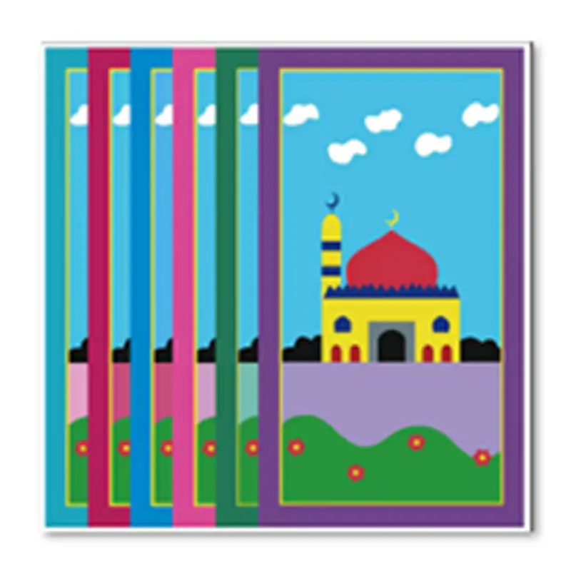 Islamic Pray Rug Namaz Carpet Ed Gift Cartoon Mix Design Draw No Color Kids Children Prayer Mat