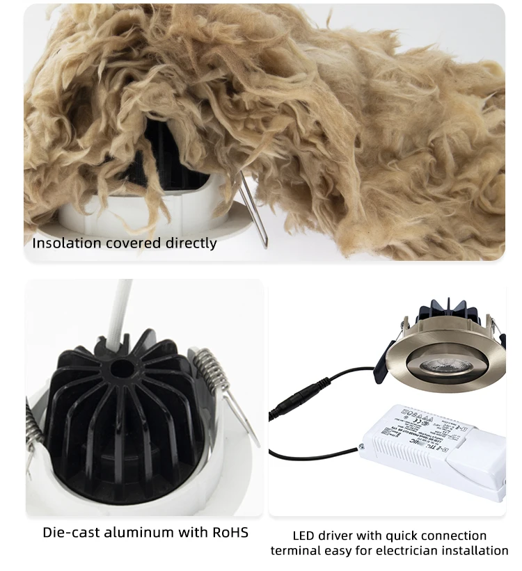 Die-Cast Aluminum IP44 Bathroom Led Spotlight Brush Nickel Chrome Rotating Tilt Spot Light 8W Round Recessed Led Downlight