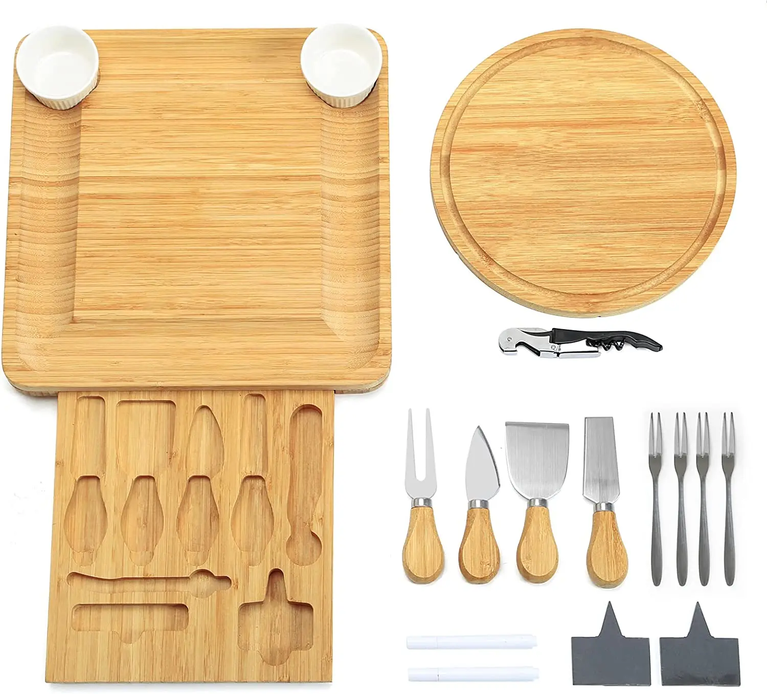 Bamboo Charcuterie Board Cheese Board Knife Set With Wood Bamboo Handle Cheese Board and Knife Set