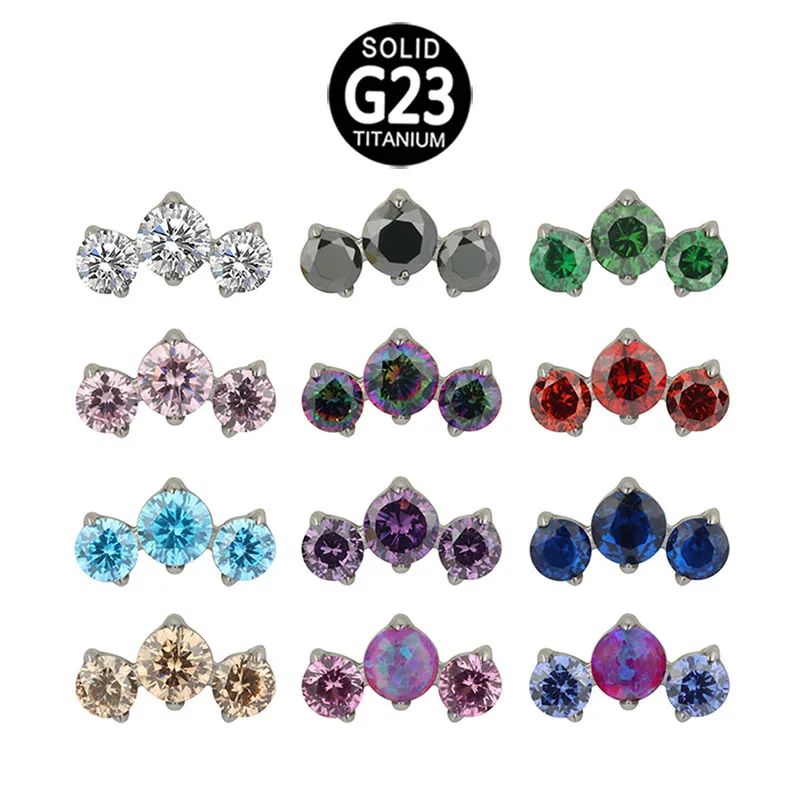 ASTM F136 Titanium 3 CZ модные украшения для пирсинга тела с внутренней резьбой Labret верхние части