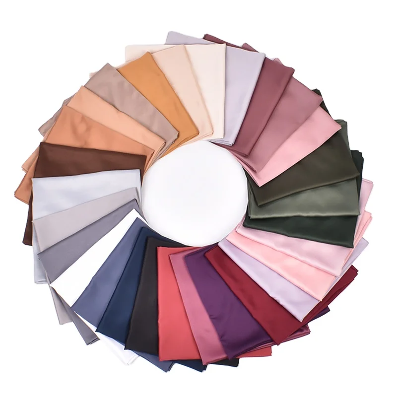Custom Elegant fashion 30 Colours Collection Solid Matt Satin Silk scarf for Women Wedding Party Shawls and Wraps satin hijab
