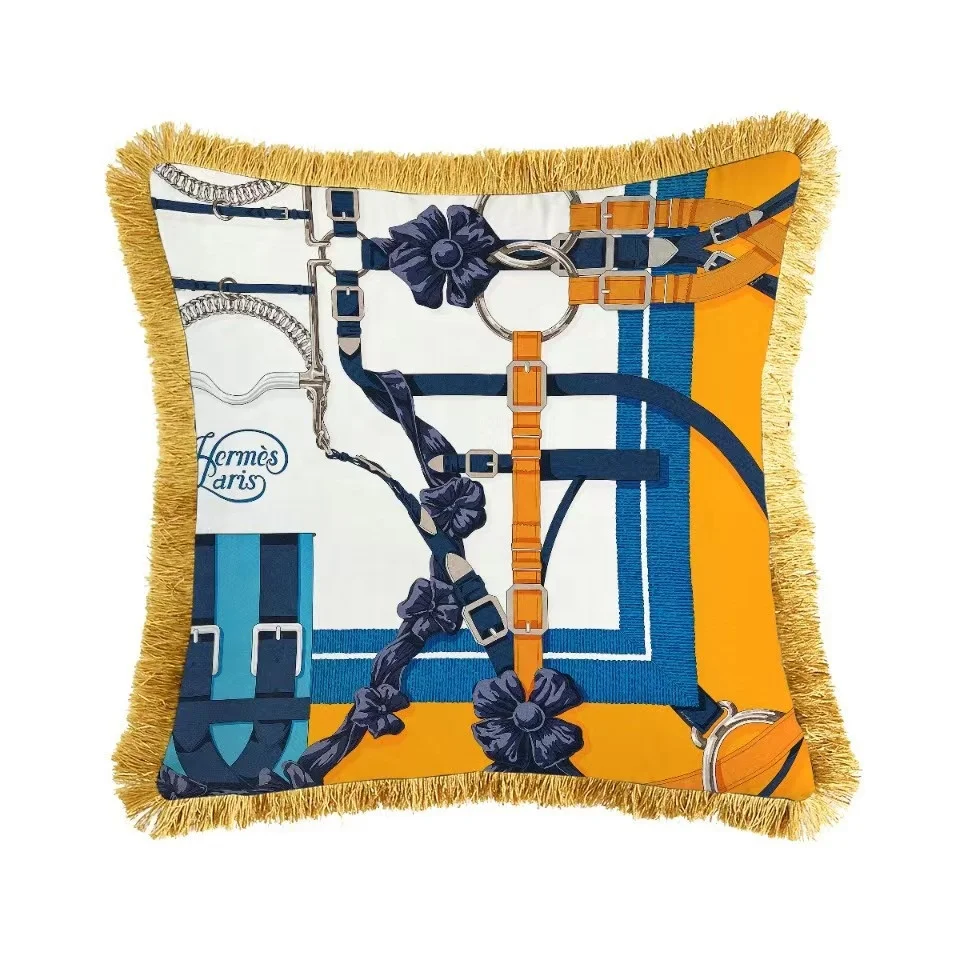 Throw Pillow Cushion Cover Fashion Design-I 45*45cm Velvet Cushion Cover with Tassels Decorative Square Accent Pillow Case