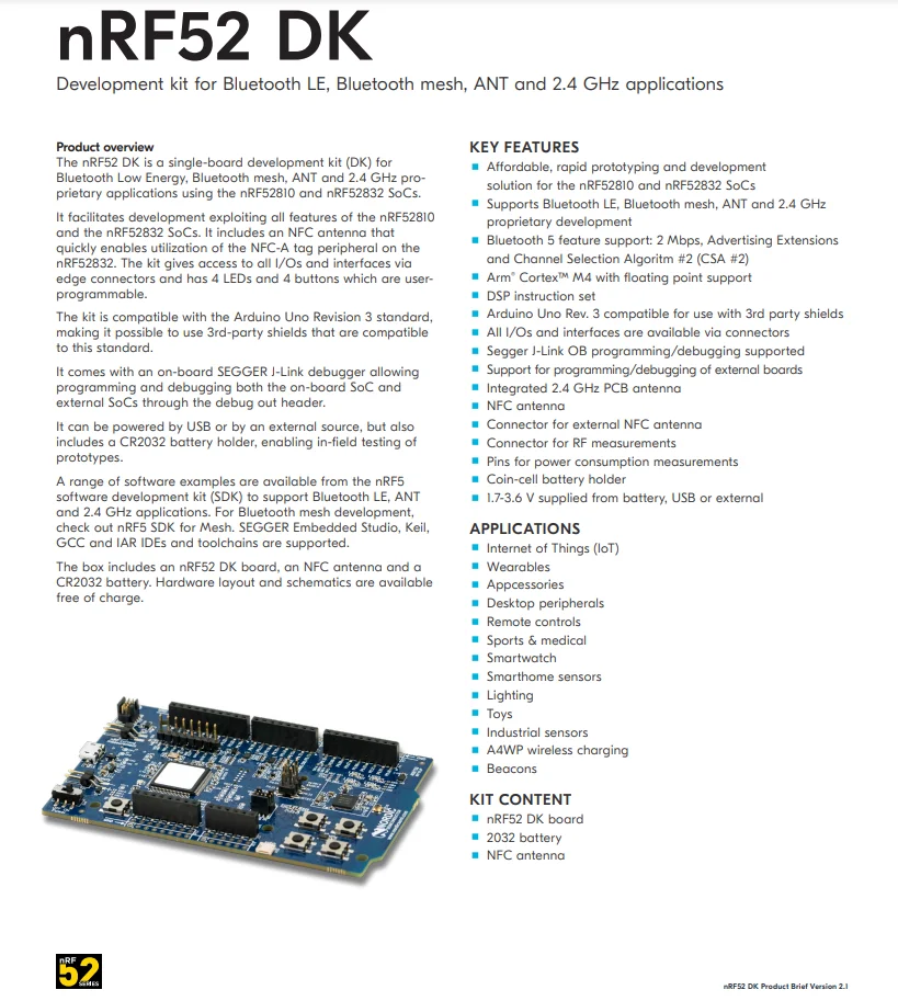 nRF52-DK Bluetooth Low Energy and Bluetooth mesh development kit for the nRF52810 and nRF52832 SoCs