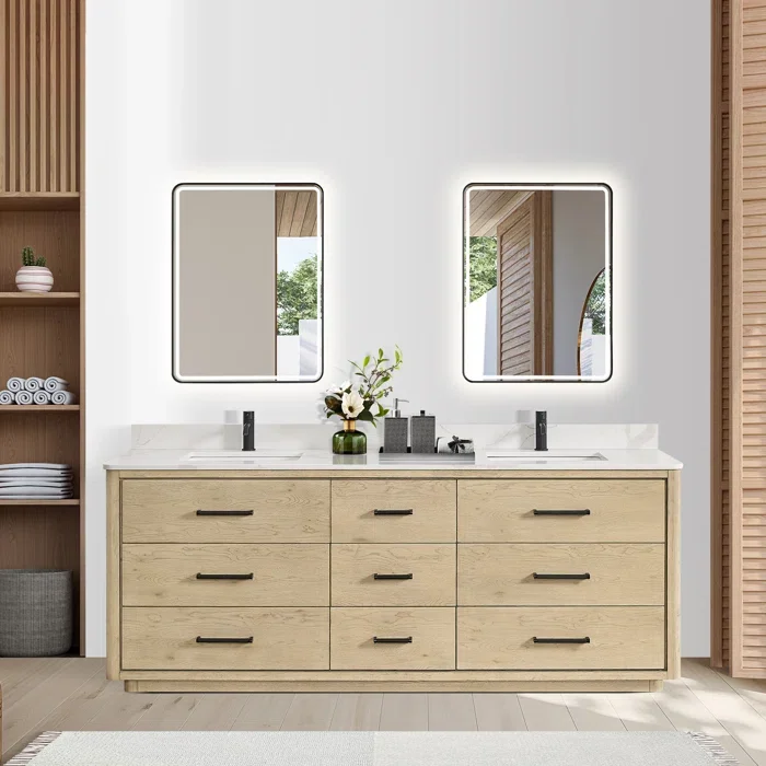 Homedee Vietnam 84 inch Natural Wood Pattern on Solid Wood Plywood Bathroom Cabinet