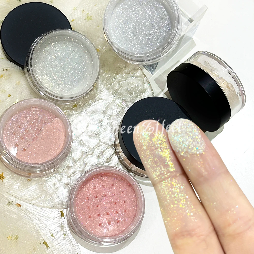 SheenEffect High Pigmented Waterproof Long Lasting Talc Free Glitter Pink Loose Setting Powder Multichrome Highlighter