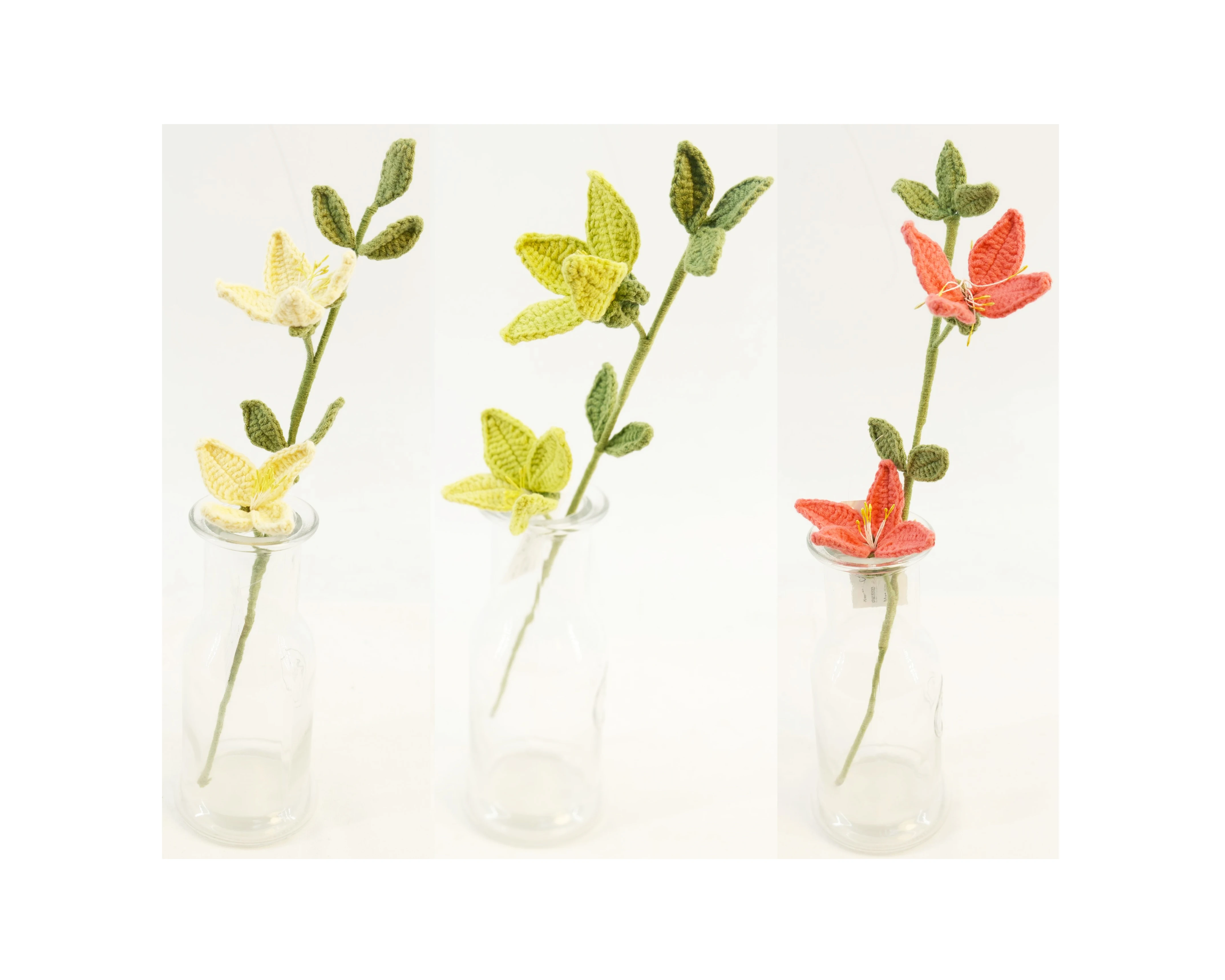 Mini Decorative Flower Art Wool Crochet Fake Flower Bouquet Gift for Mom Indoor Potted Plant Decoration