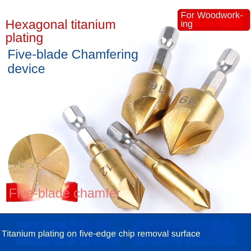 Five point chamfer 90 degree hexagonal shank reaming drill taper screw countersink knife deburring countersink