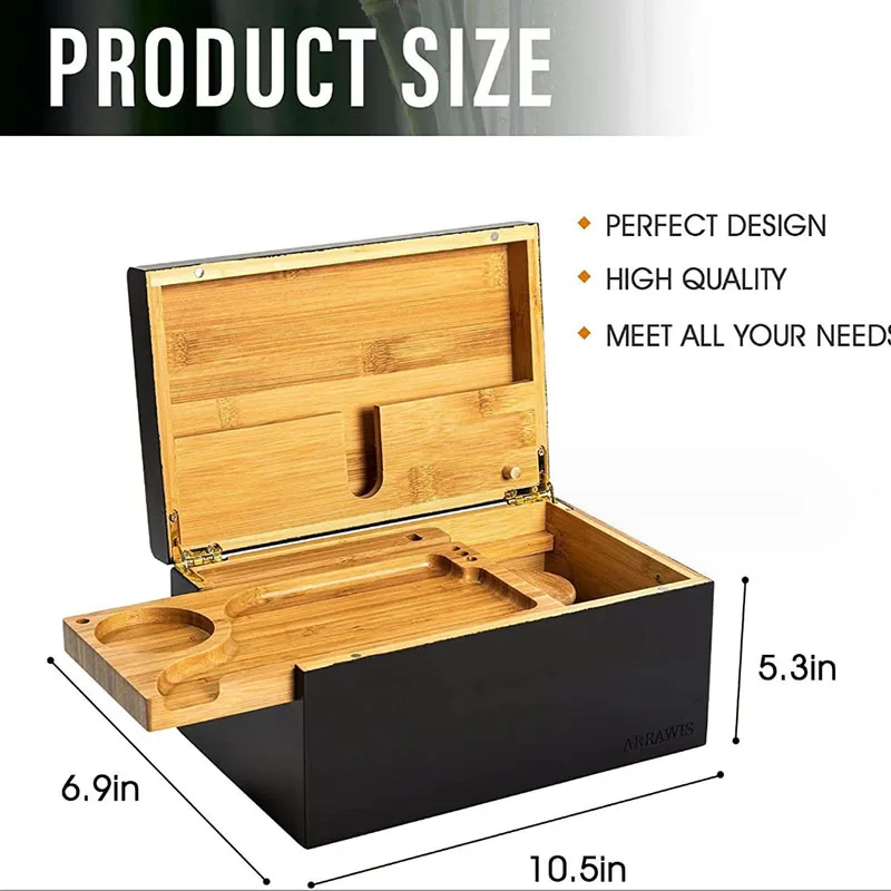Customize Bamboo Smoking Accessories Wooden Rolling Tray Smell Proof Storage Herb Bamboo Stash Box with Lock Combo Kit