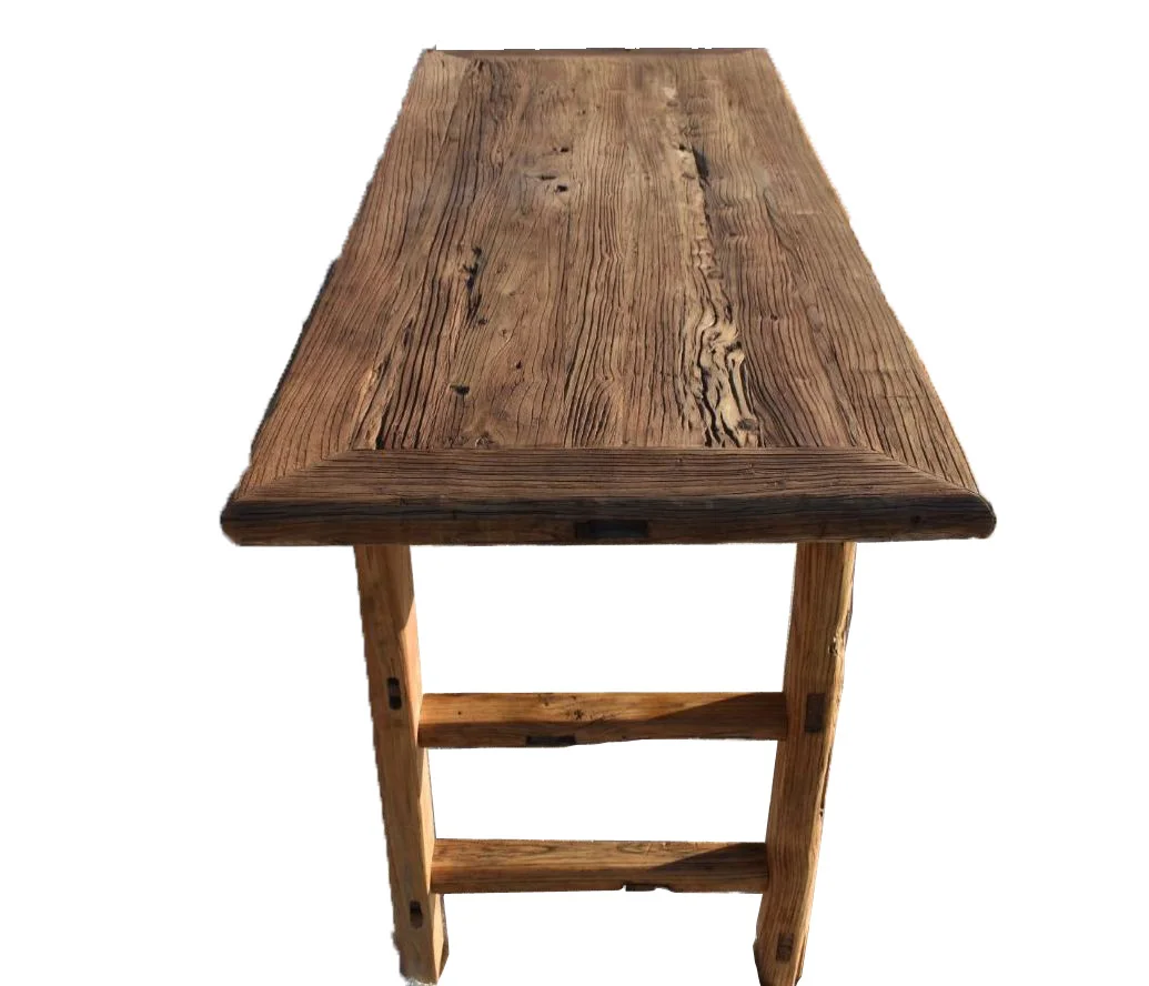 Chinese Old Recycle Elm Wood Dining Table With Wooden Legs/ Vintage Reclaimed Elm Wood Dining Table For Restaurant