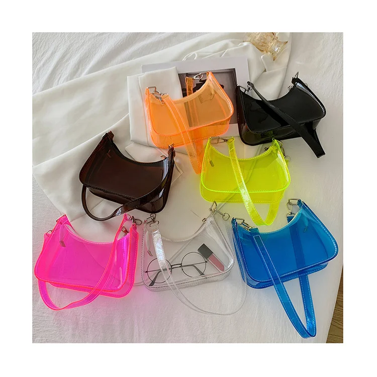 Wholesale summer fashions ladies clear jelly shoulder bag handbags candy PVC transparent women armpit Purses