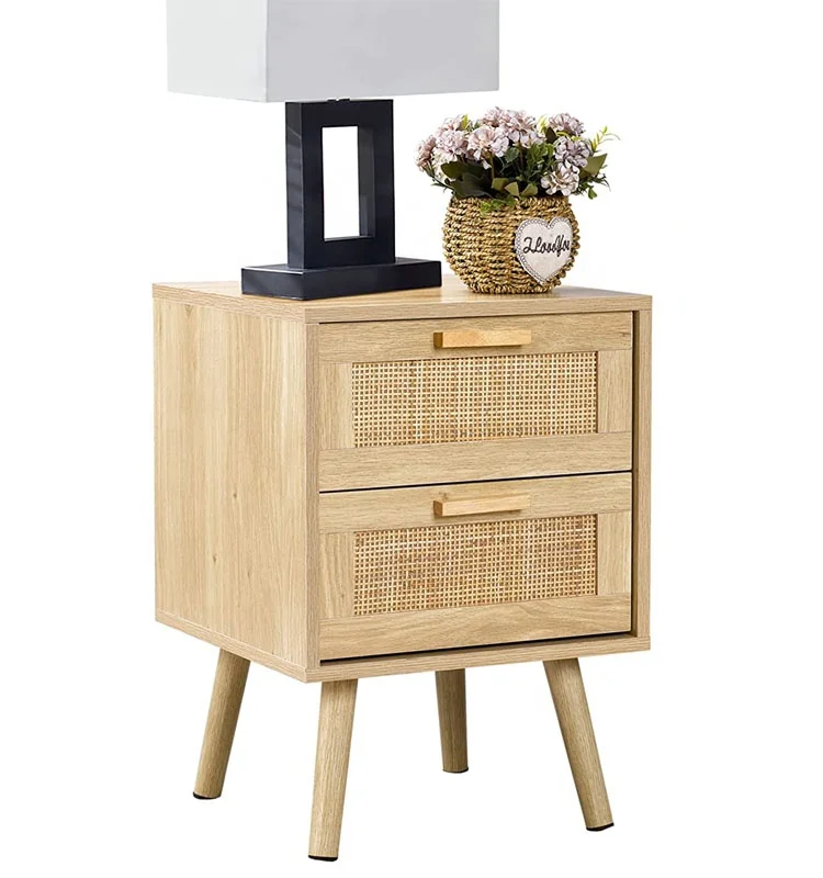 customized wholesale rustic wood rattan side end table for living room