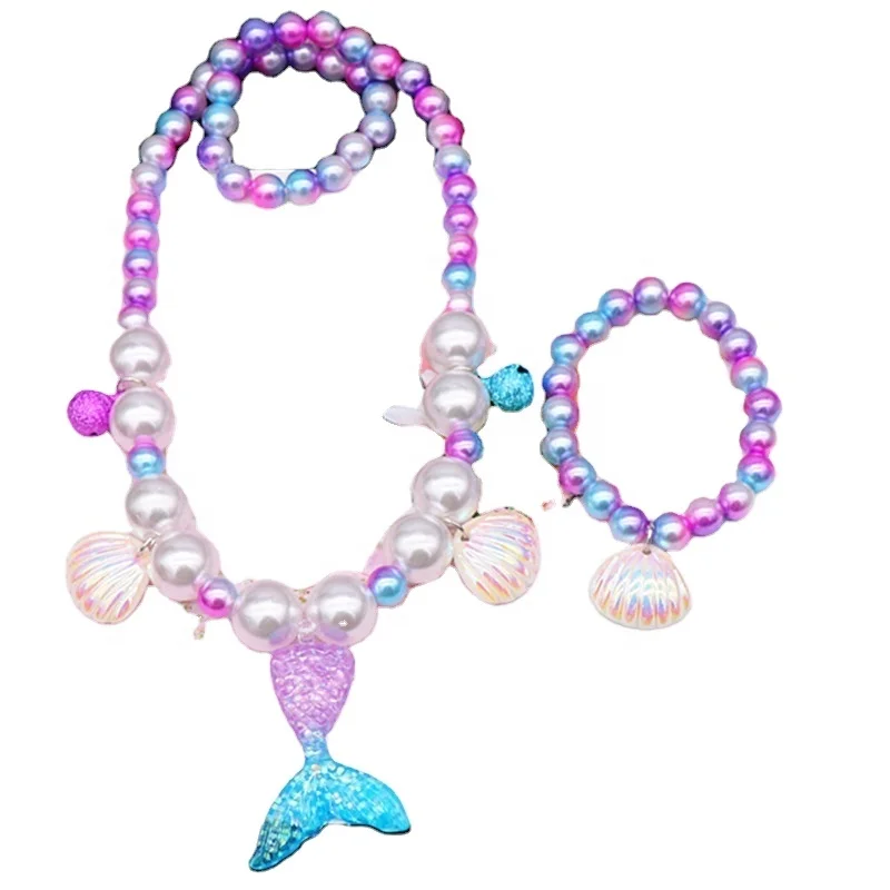 wholesale pearl shell fish tail jewelry bead children jewelry sets necklace bracelet kids