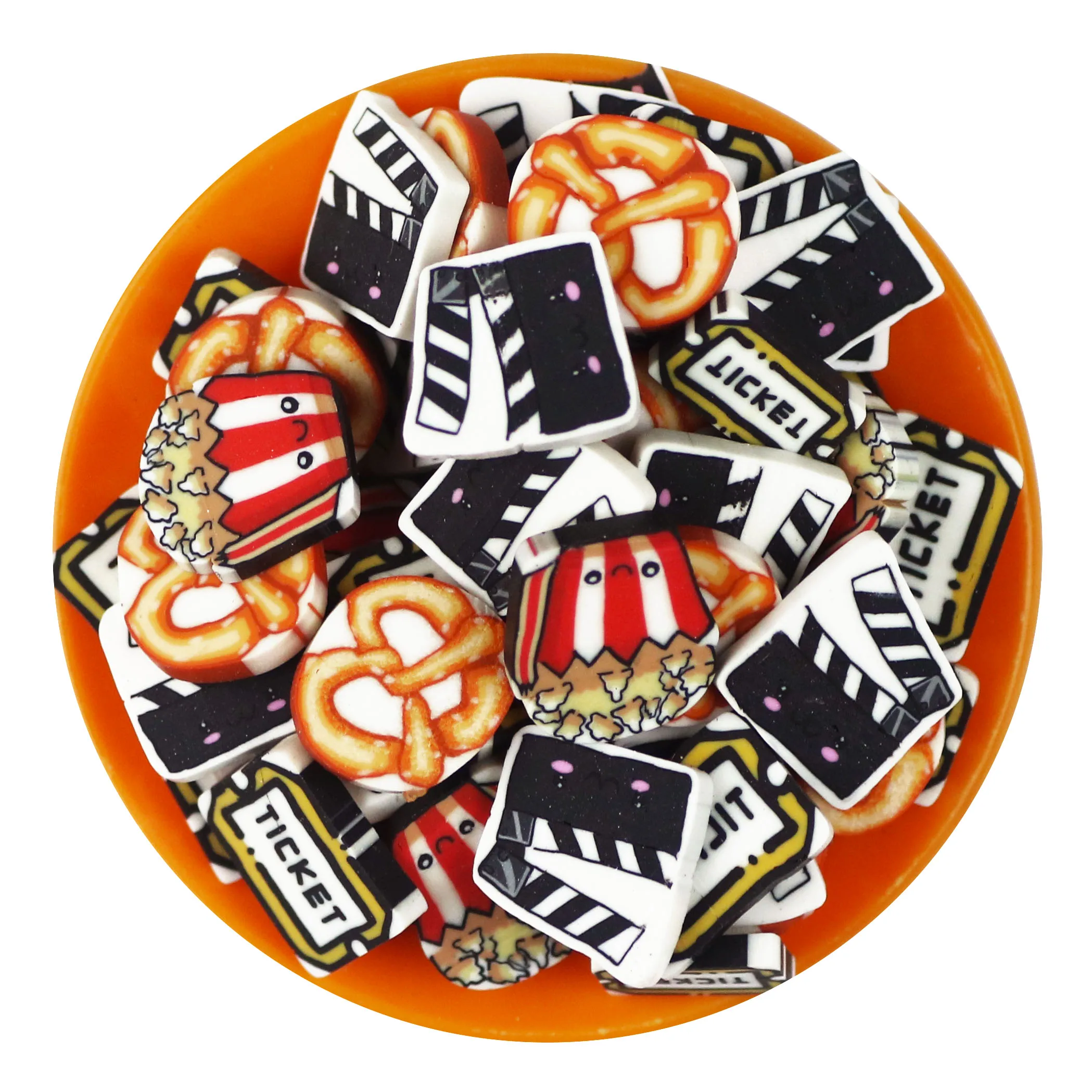 1KG Movie Series Popcorn Tikets Pretzel Polymer Clay Sprinkles Slices For Slime Nail Phone Case Decoration