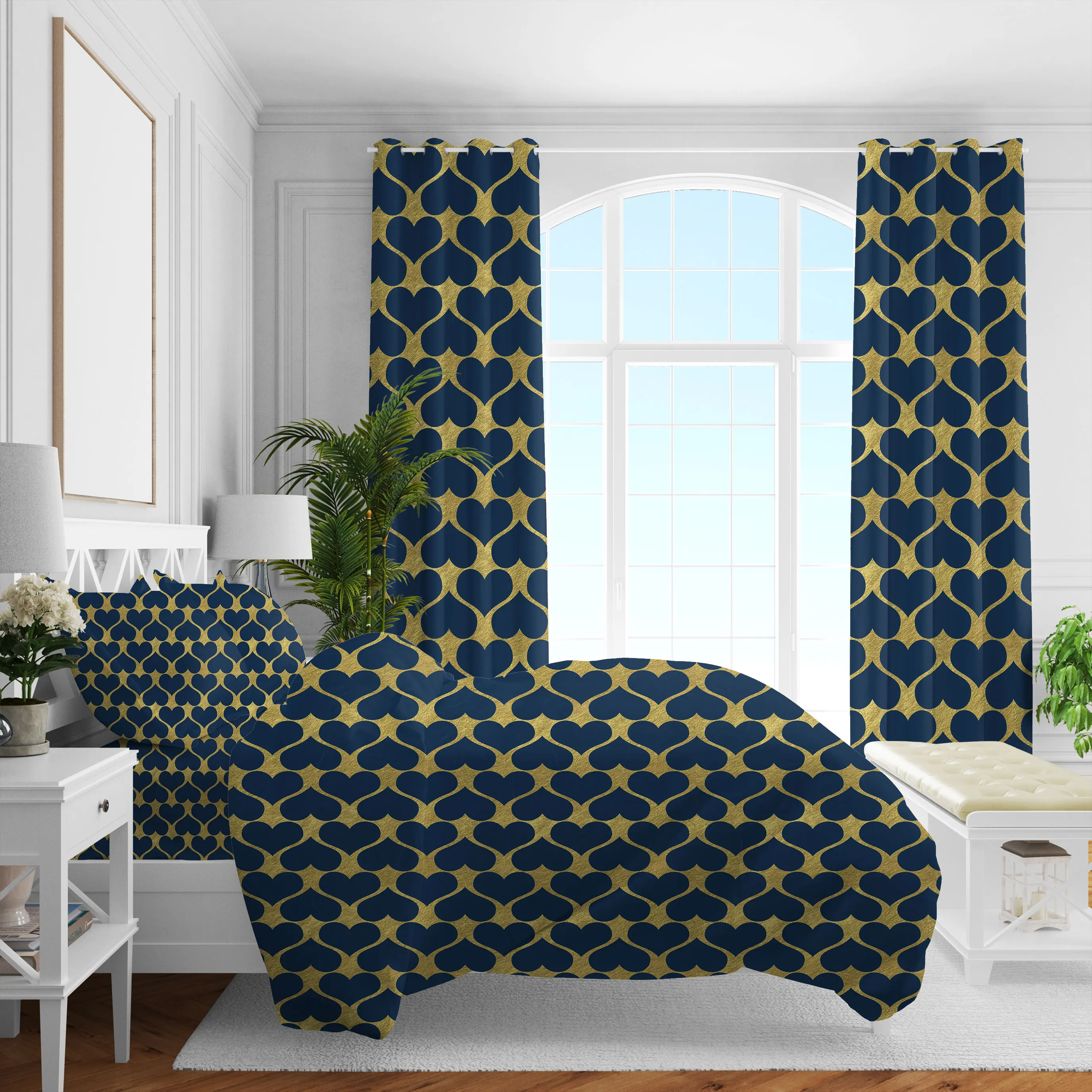 Customizable Wave point design 100% polyester bedding sets with matching curtains blackout curtains home living room