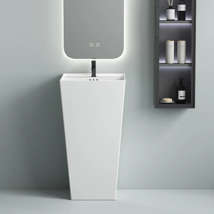 style series Inverted Trapezoid design bathroom ceramic wash basin one piece pedestal basin