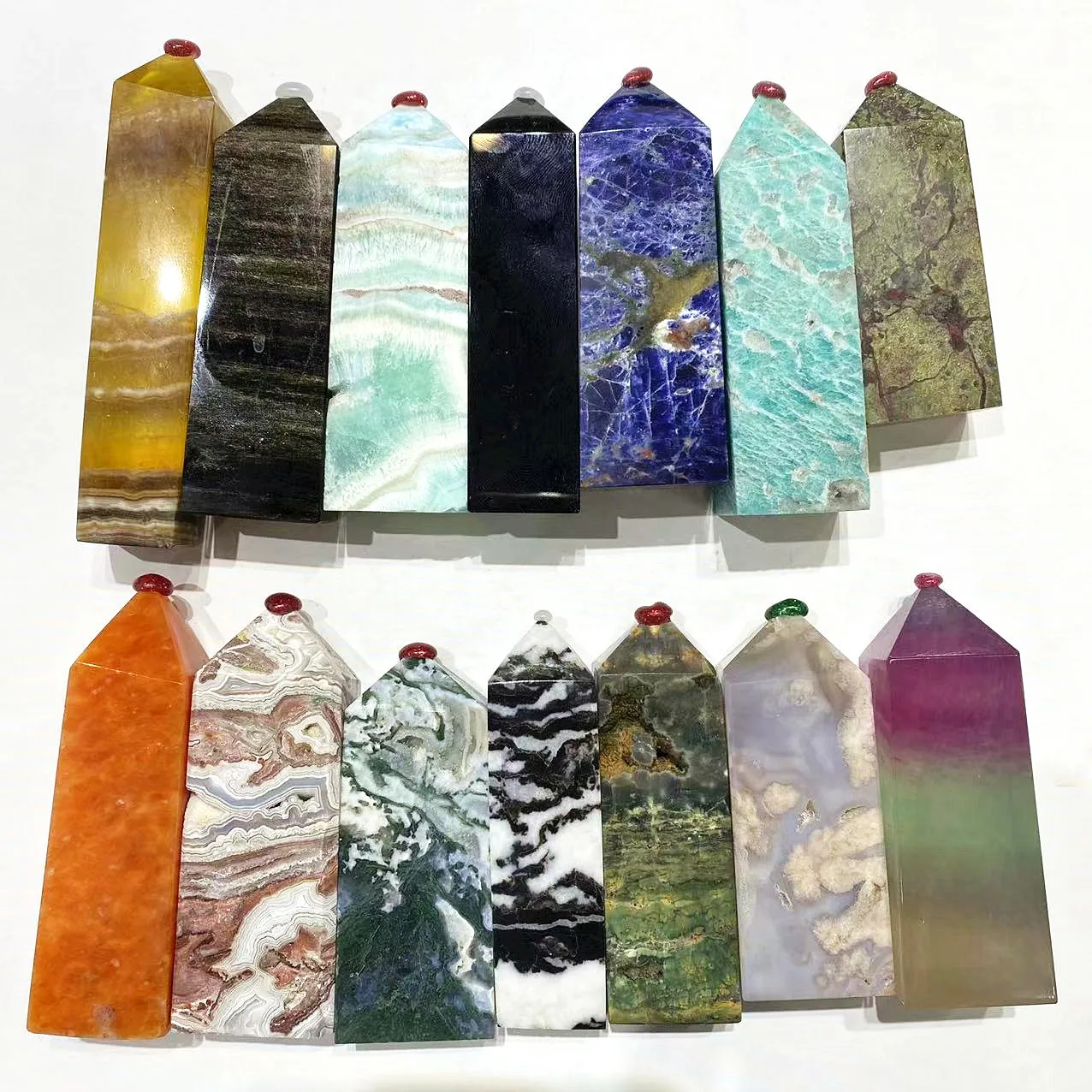 Natural Stones Energy Tetrahedron Crystal Point Agate Wand Quartz Obelisk Fluorite Tower Pillar for Decorate