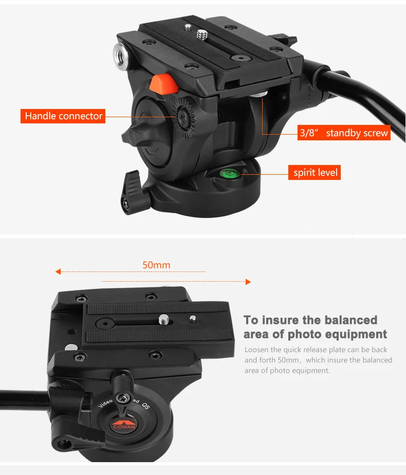 Coman professional lightweight video fluid tripod ball head Q5