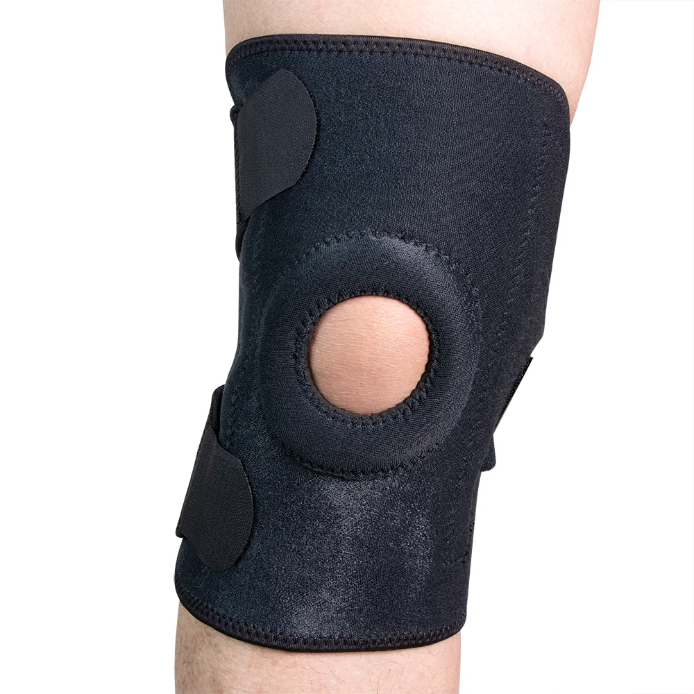 Black breathable adjustable neoprene sports open patella knee brace