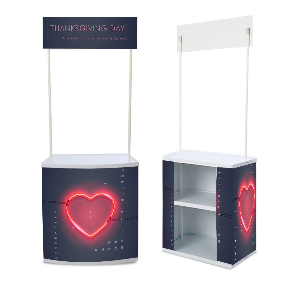 Customize design ABS/PVC promotion display stand folding promotion desk advertising exhibition portable promotion table