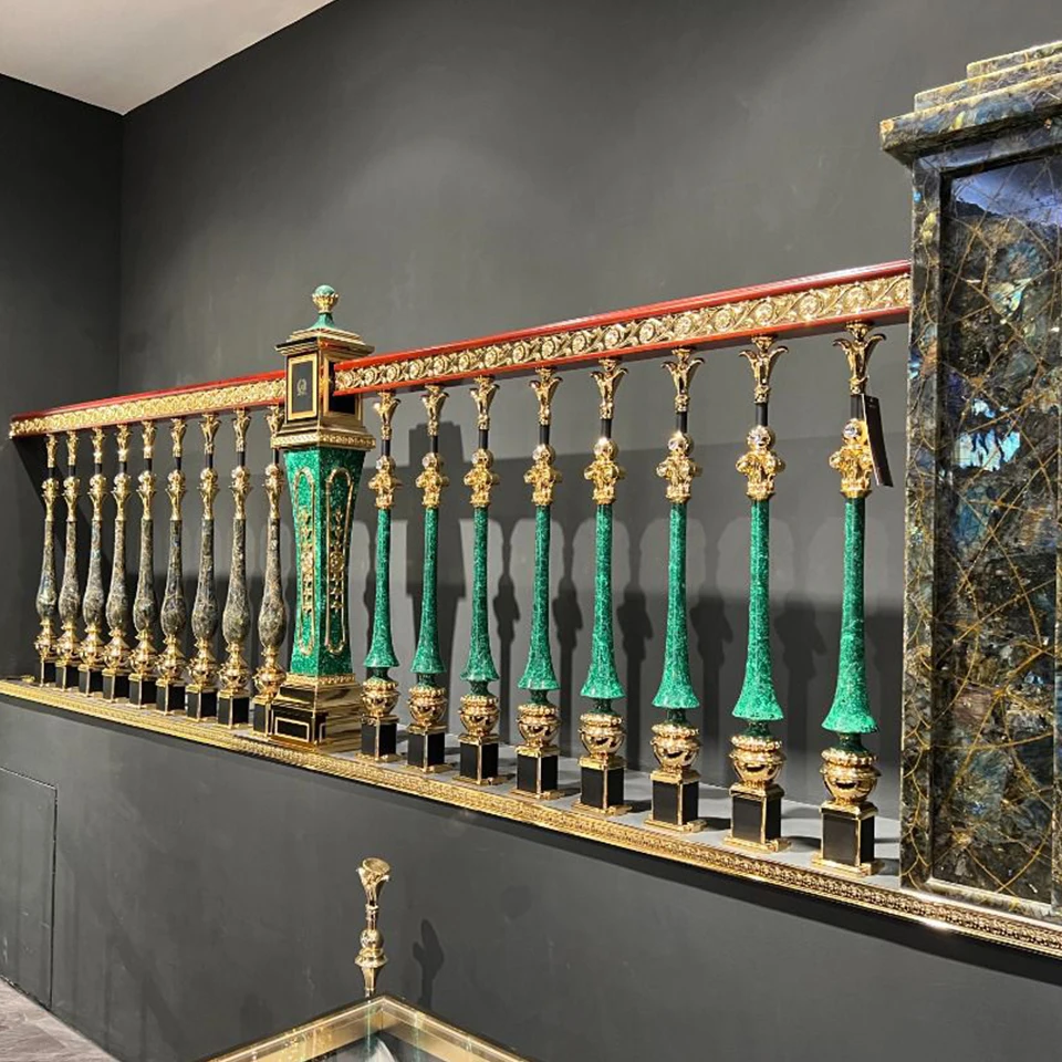 GUCI gold handrail emerald column customize design luxury stair railing brass aluminum stainless steel painted