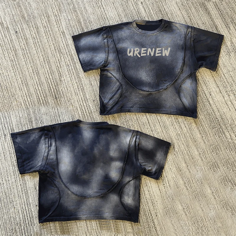 Custom Print Logo Washed Vintage Gradient Fried Color Batik Heavyweight Sun Fad T-shirt For Men