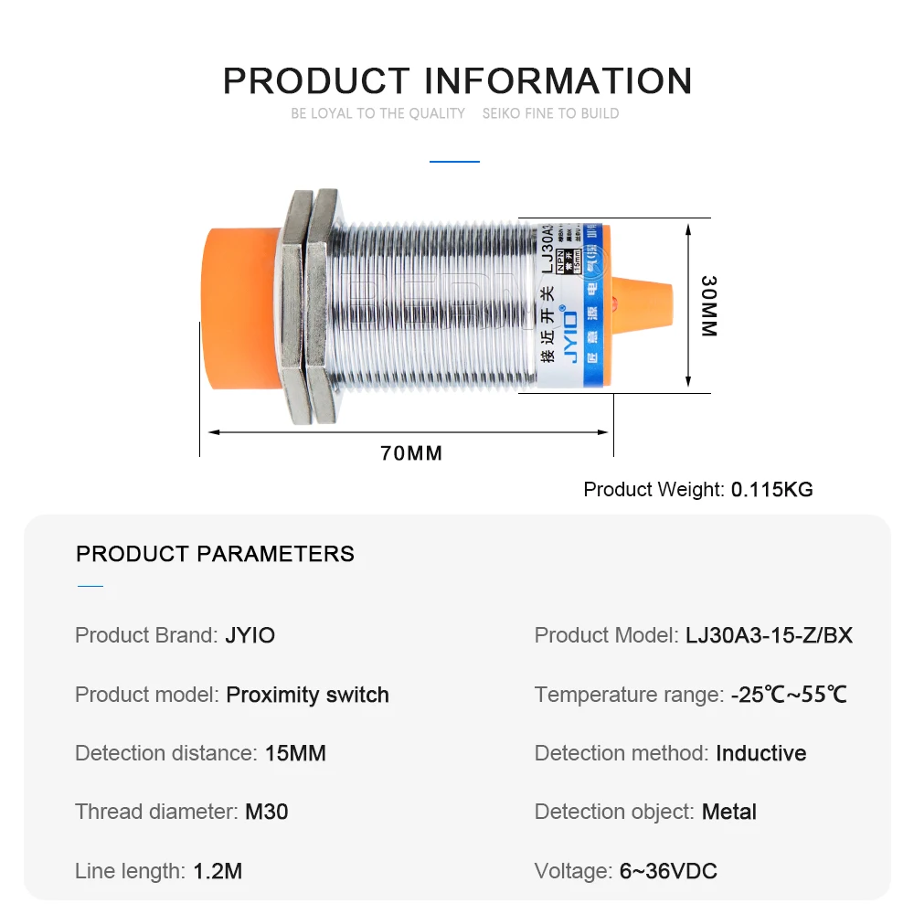 LJ30A3-15-Z /BX inductive proximity switch, metal sensor, three-wire NPN normally open DC