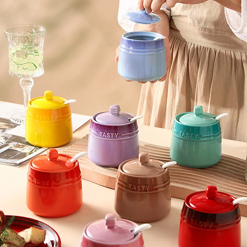 Unique design colorful empty small salt jar wholesale ceramic spice container set luxury kitchen spice jars