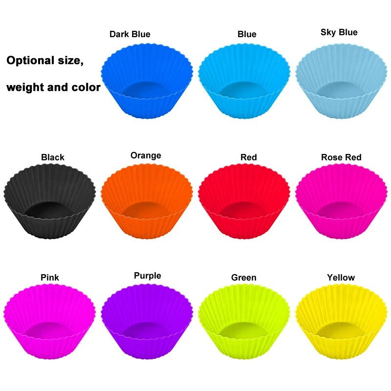 Dia 5-9cm colorful food grade silicone muffin cups mold mini reusable cupcake liners for kitchen baking cooking
