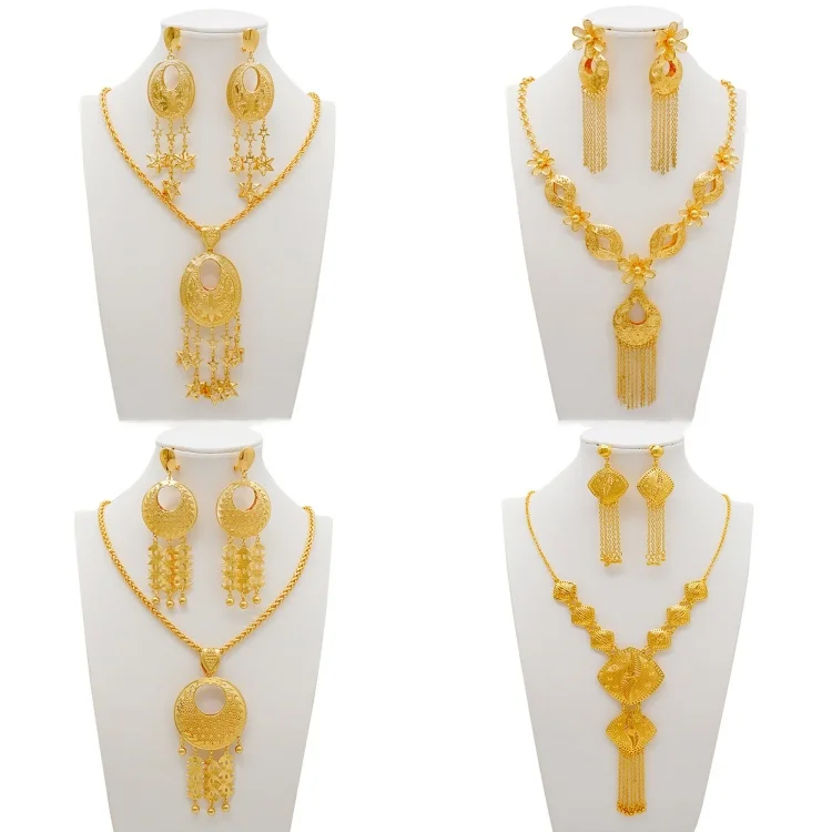 Earrings for women fashion jewelry wedding gift Copper jewelry from India gold plated Dubai Bridal jewelry set