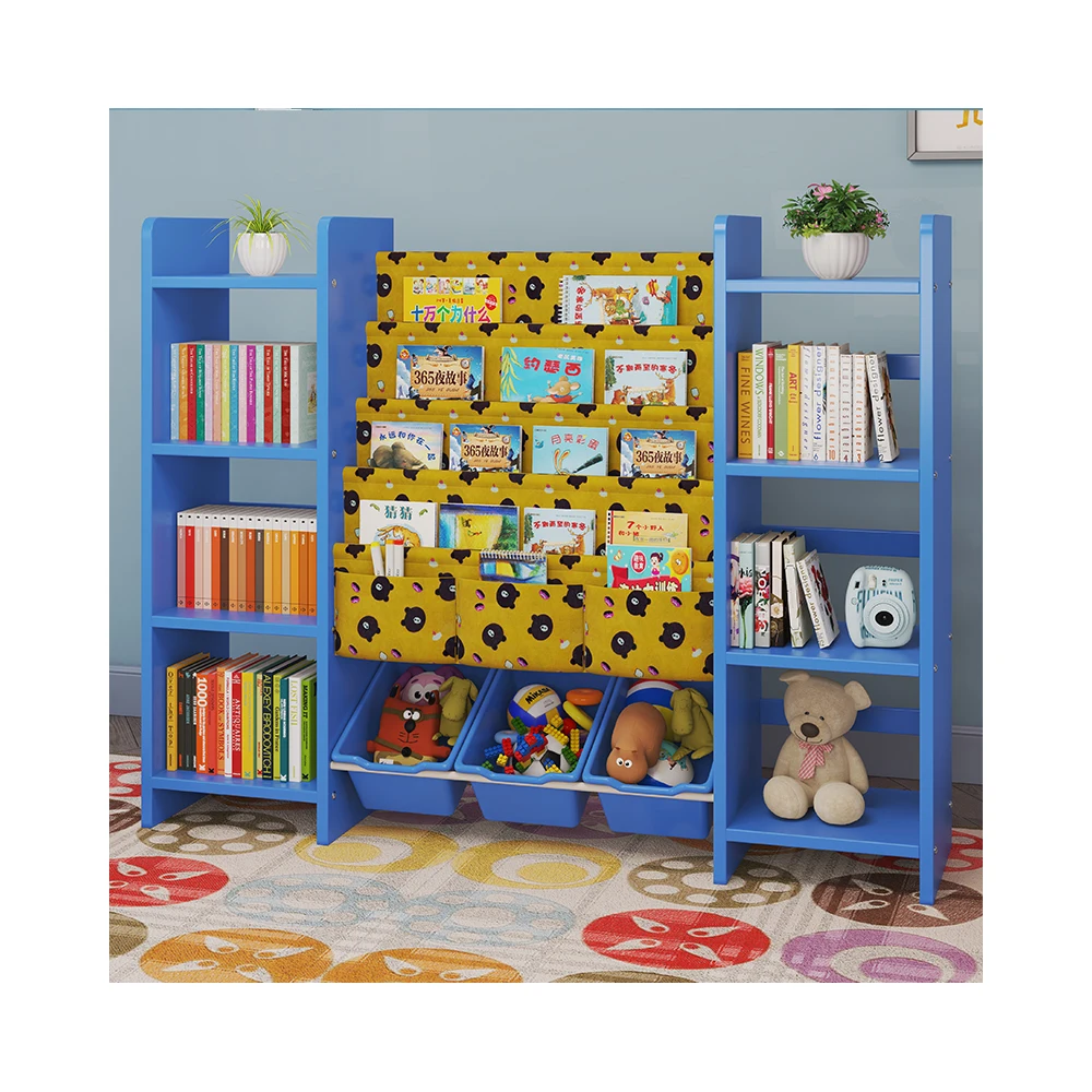 Display Floor Standing baby book rack bookshelf, convenient space save wooden childrens bookcase/