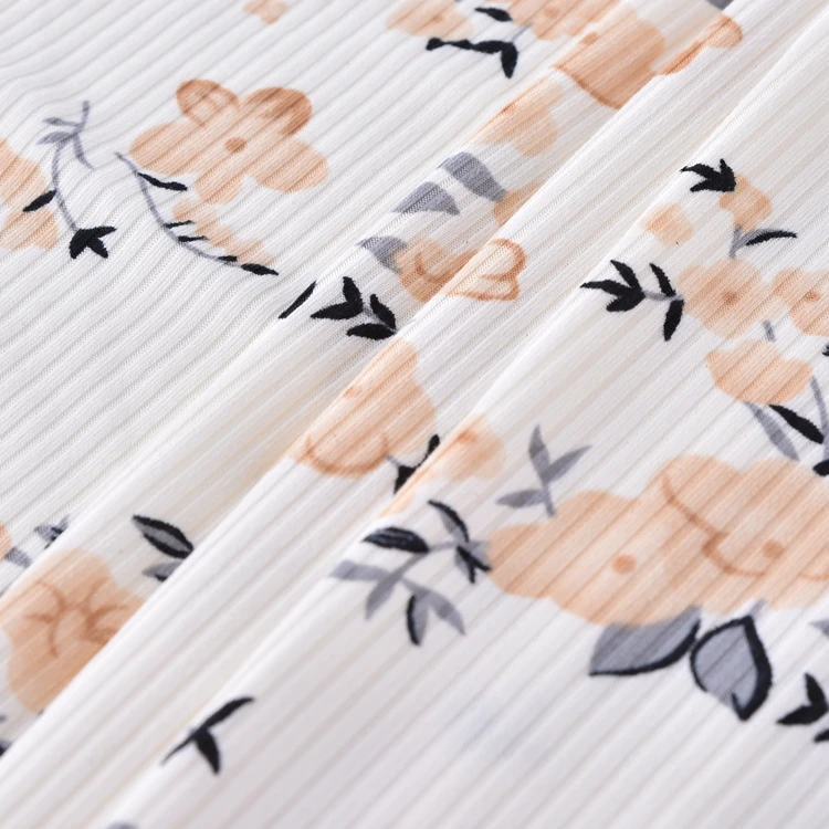 2023 New designed good quality flower printed brushed 4x2 rib fabric for women dress